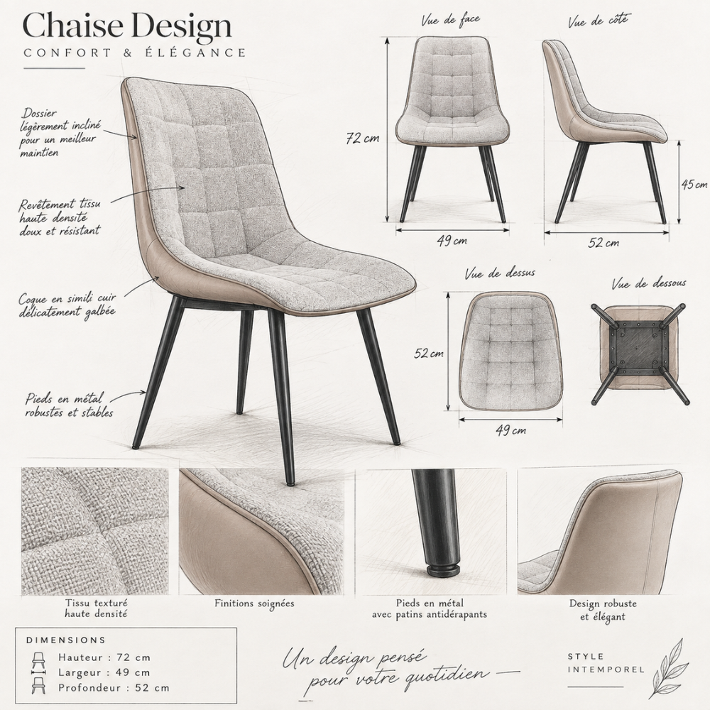 Chaises de salle à manger scandinaves gris clair et gris beige – vue 7
