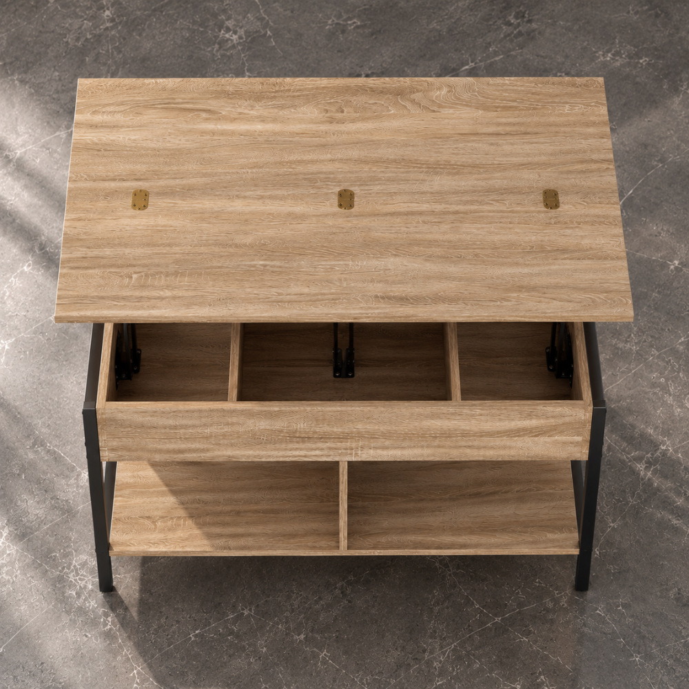 Table basse relevable et extensible bois naturel – vue 2