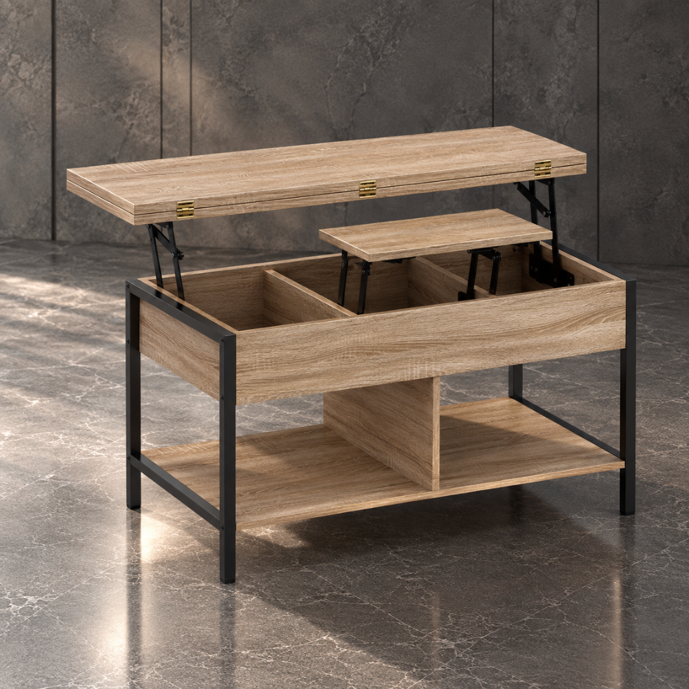 Table basse relevable et extensible bois naturel – vue 3