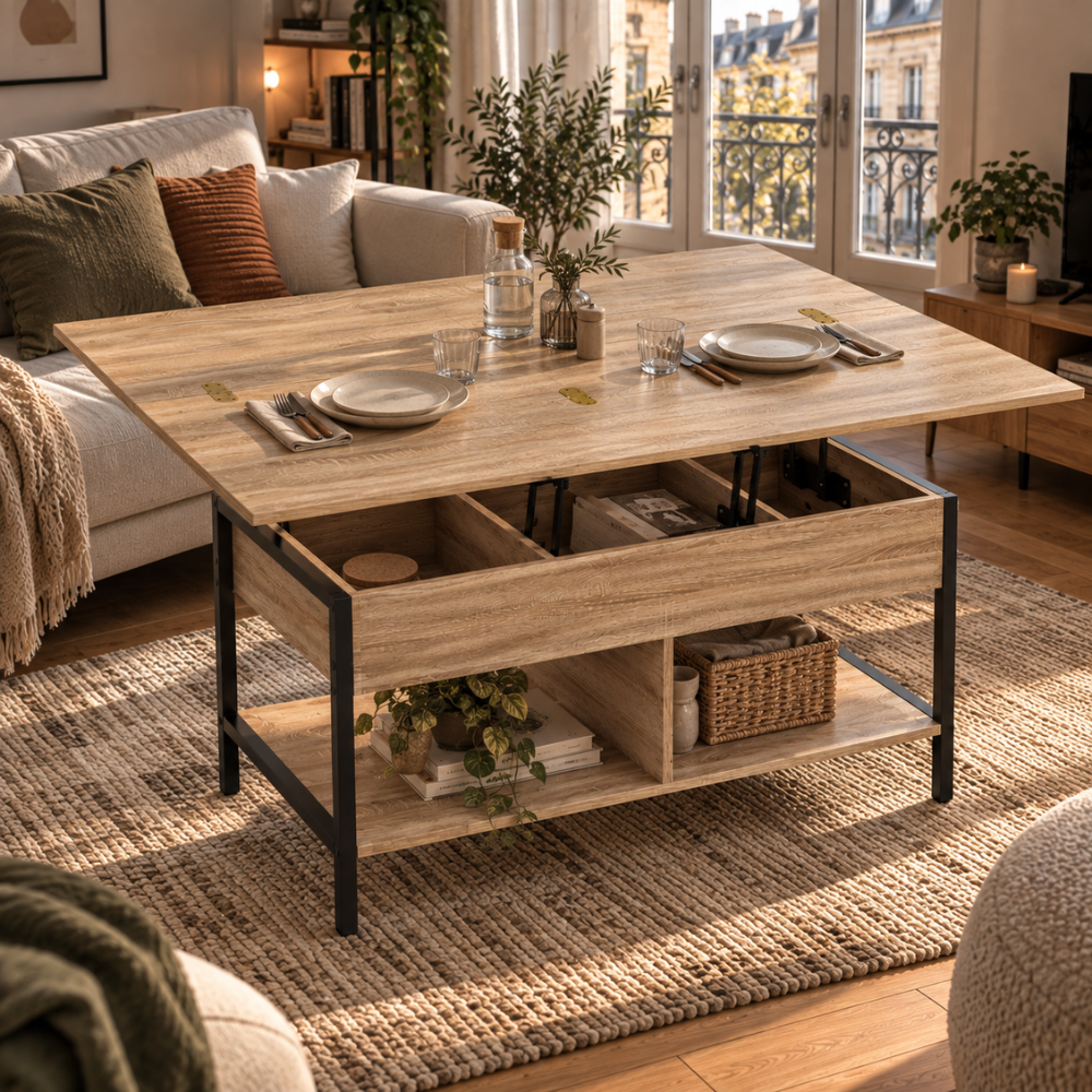 Table basse relevable et extensible bois naturel – vue 4