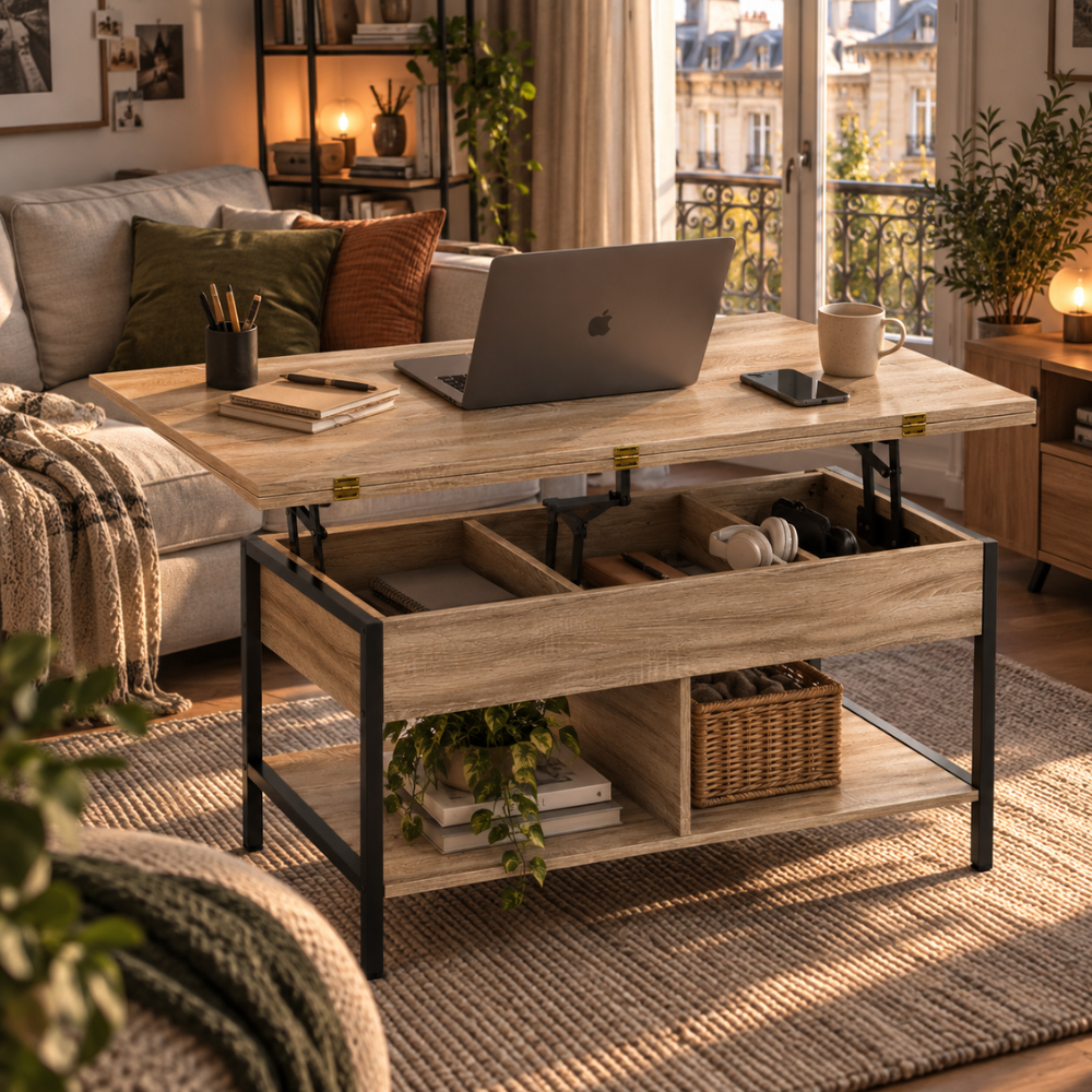 Table basse relevable et extensible bois naturel – vue 5