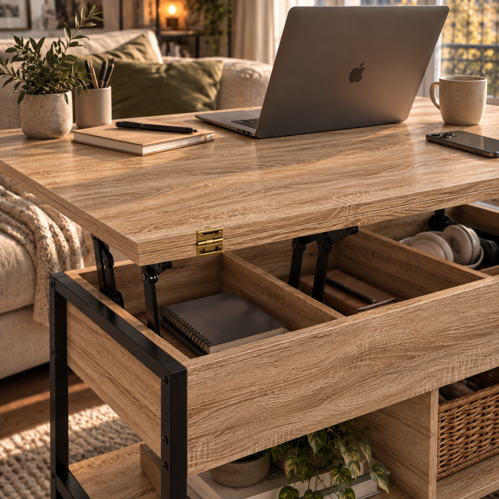 Table basse relevable et extensible bois naturel – vue 6