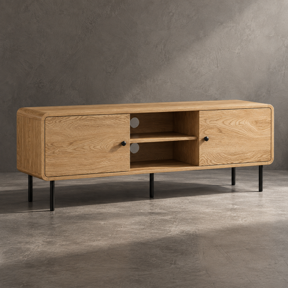 Meuble TV effet chêne et noir 120 cm, 2 portes