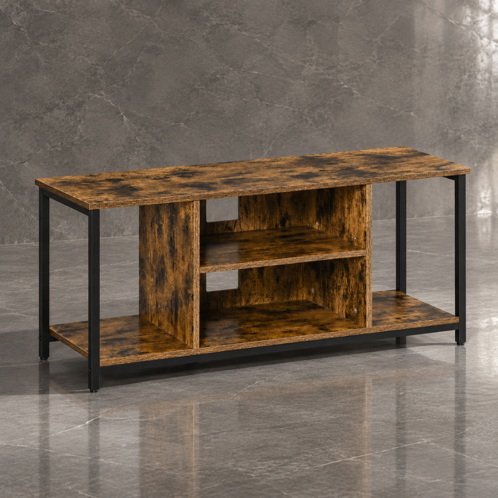 Meuble TV industriel brun rustique et noir 110 cm