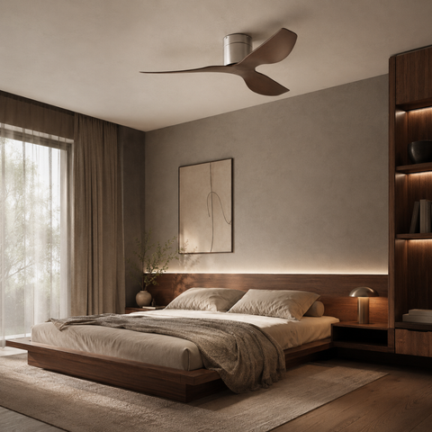 Ventilateur de Plafond – Argent & ABS Bois Foncé