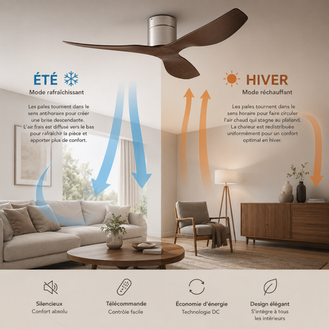 Ventilateur de Plafond – Argent & ABS Bois Foncé