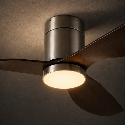 Ventilateur de Plafond LED intégrée– Argent & ABS Bois Foncé