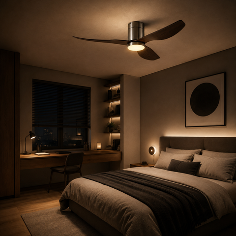 Ventilateur de Plafond LED intégrée– Argent & ABS Bois Foncé