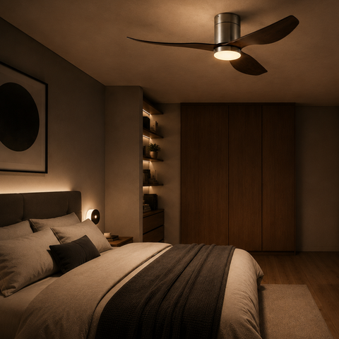Ventilateur de Plafond LED intégrée– Argent & ABS Bois Foncé