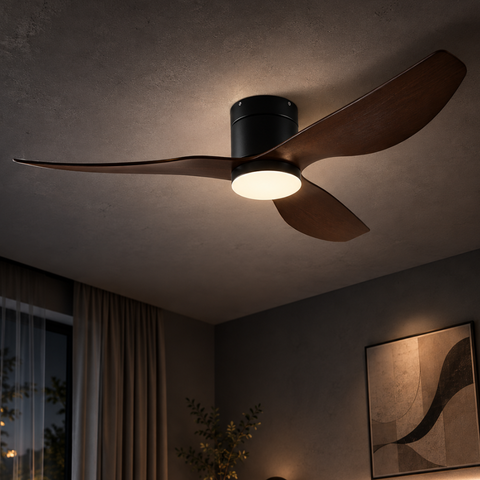 Ventilateur de Plafond – Noir & ABS Bois Foncé (Nuance 2)