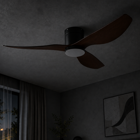 Ventilateur de Plafond – Noir & ABS Bois Foncé (Nuance 2)