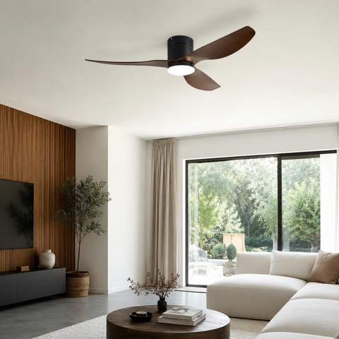 Ventilateur de Plafond – Noir & ABS Bois Foncé (Nuance 2)