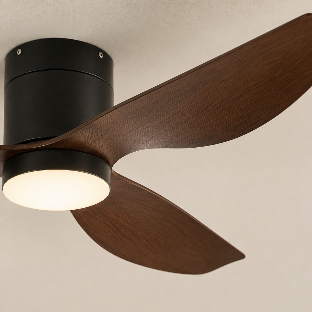 Ventilateur de plafond rétro noir, pales effet bois foncé, nuance 2 – vue 5