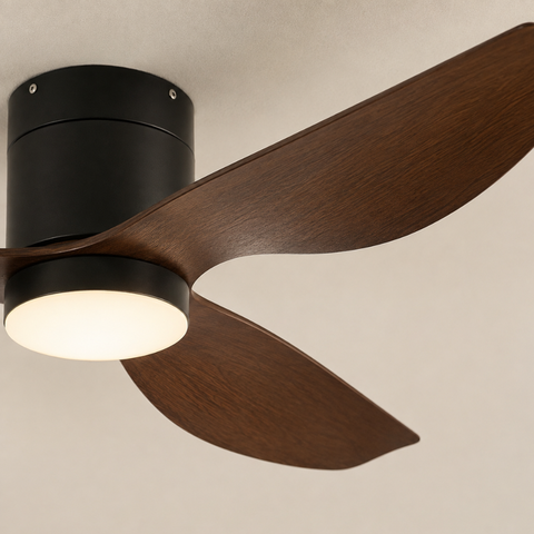 Ventilateur de Plafond – Noir & ABS Bois Foncé (Nuance 2)