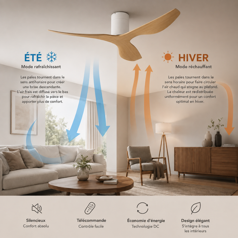 Ventilateur de Plafond – Blanc & ABS Bois Clair