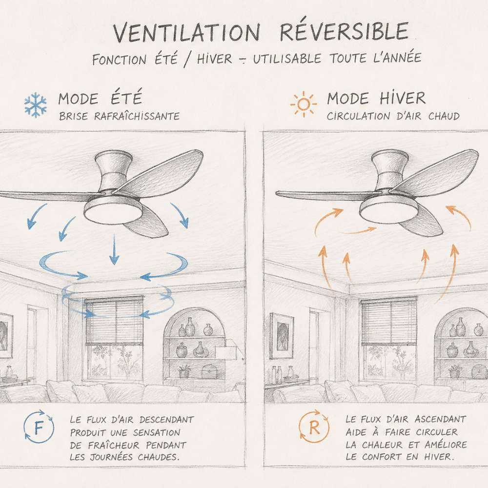 Plafonnier ventilateur LED noir et bois foncé – vue 5