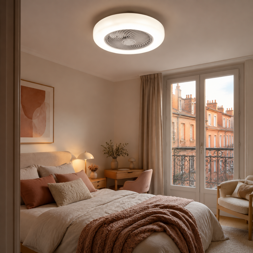 Plafonnier ventilateur LED à pales invisibles blanc