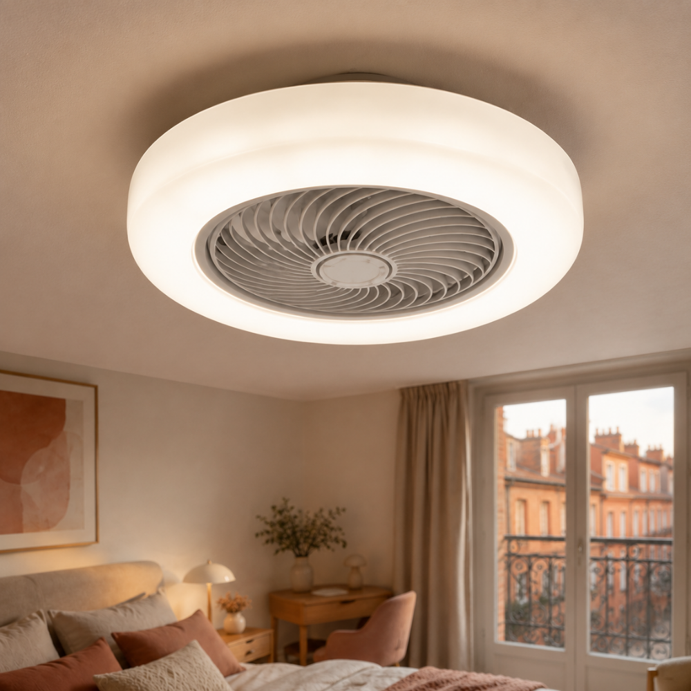 Plafonnier ventilateur LED à pales invisibles blanc – vue 2