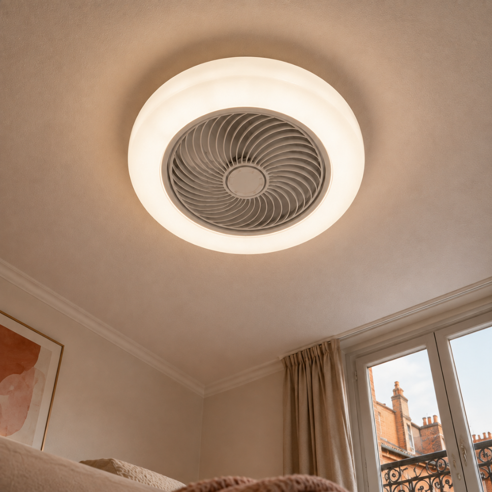 Plafonnier ventilateur LED à pales invisibles blanc – vue 3