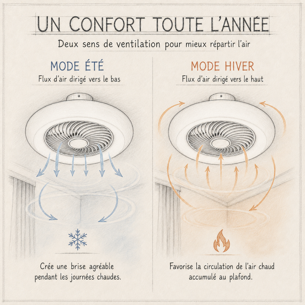 Plafonnier ventilateur LED à pales invisibles blanc – vue 5