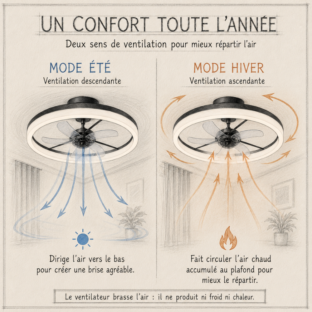 Plafonnier ventilateur LED connecté noir, design anneau – vue 6