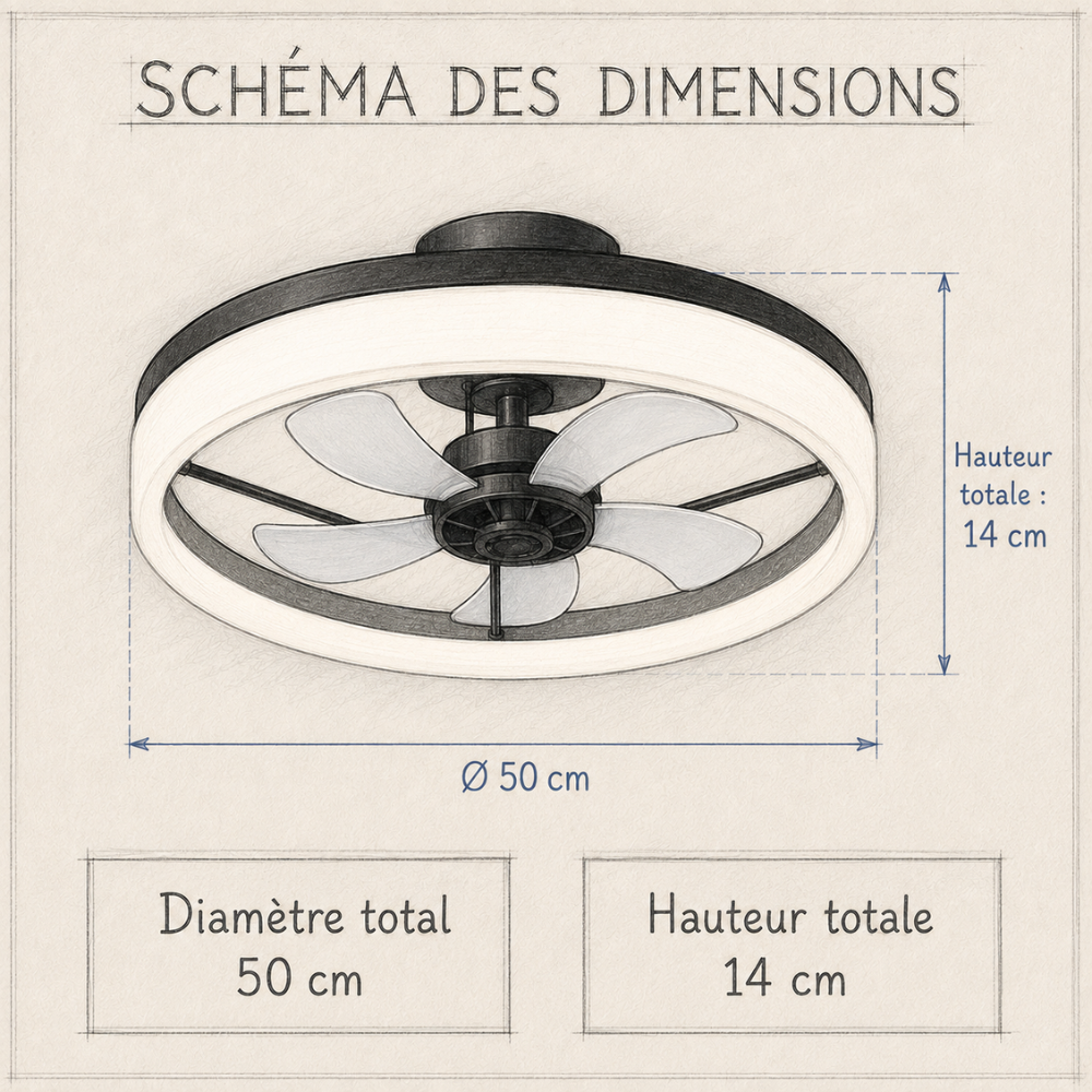 Plafonnier ventilateur LED connecté noir, design anneau – vue 5